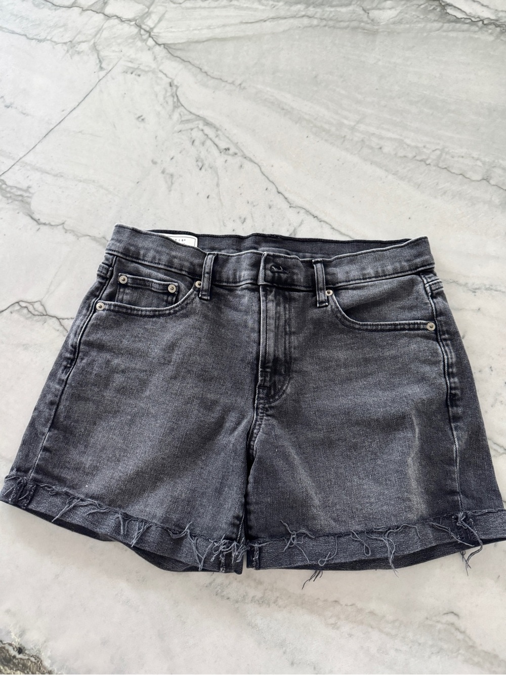 Black Wash Distressed Denim Shorts Frayed Hem Size 28